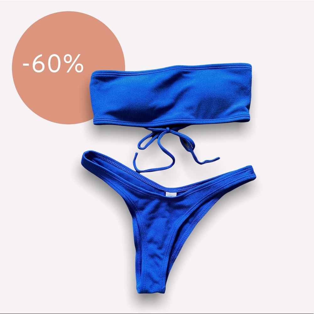 Blue Strapless Bandeau Bikini Set